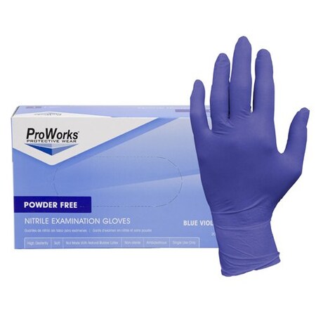 Hospeco ProWorks, Disposable Gloves, 3 mil Palm, Nitrile, Powder-Free, S, 200 PK, Purple 70212